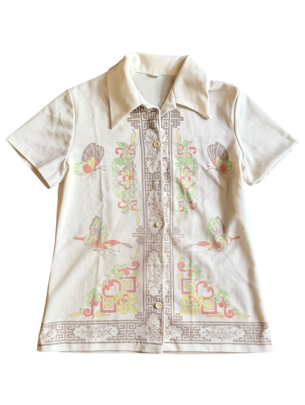 Oriental 60s 70s Polyester Like Button Up Shirt